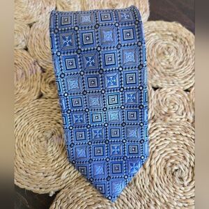PRONTO UOMO Couture Tie Silk Designer Geometric Blue Gray Handmade 100% Silk 62"